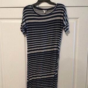 CAbi Navy and Gray Striped Midi Dress